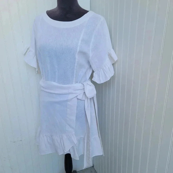 NWT Socialite Ruffle Flare Wrap Tie Linen Blend Dress Women Stylish Ivoy Sz M - Picture 10 of 13